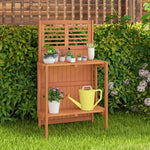  - Folding Garden Potting Bench with 2 - tier Storage Shelves and Teak Oil Finish for Garden Yard Balcony - Outdoor Style Company