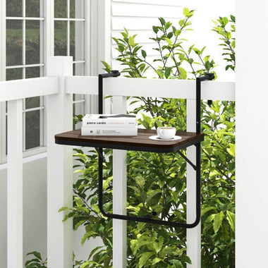  - Folding Hanging Table with 3 - Level Adjustable Height for Patio Balcony - Coffee - Outdoor Style Company