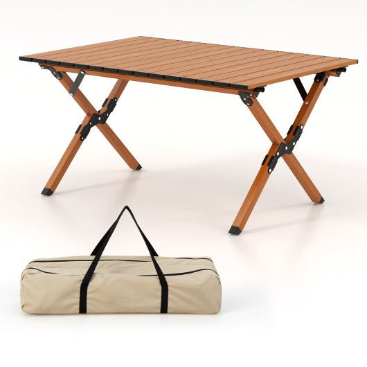  - Folding Lightweight Aluminum Camping Table with Wood Grain - Outdoor Style Company