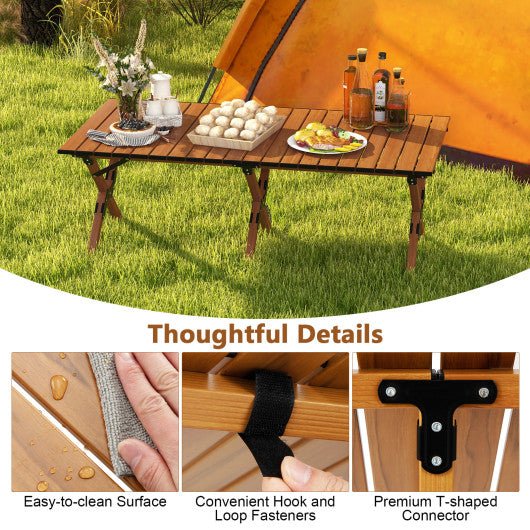  - Folding Lightweight Aluminum Camping Table with Wood Grain - Outdoor Style Company