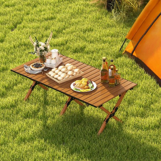  - Folding Lightweight Aluminum Camping Table with Wood Grain - Outdoor Style Company