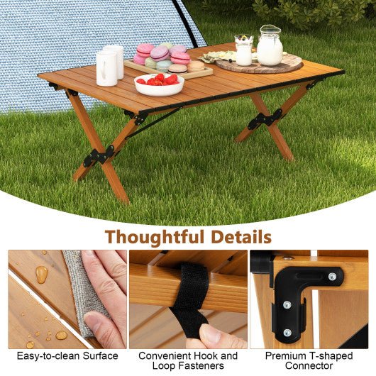  - Folding Lightweight Aluminum Camping Table with Wood Grain - Outdoor Style Company