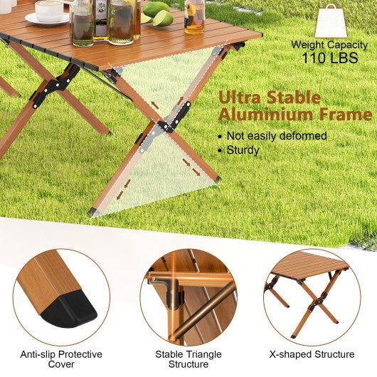  - Folding Lightweight Aluminum Camping Table with Wood Grain - Outdoor Style Company