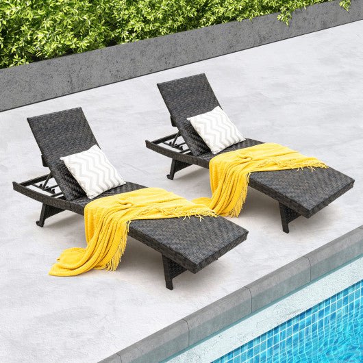  - Folding Padded Rattan Patio Chaise Lounge with Adjustable Backrest and Quick Dry Foam All Weather - Outdoor Style Company