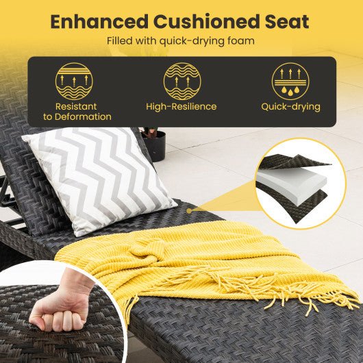  - Folding Padded Rattan Patio Chaise Lounge with Adjustable Backrest and Quick Dry Foam All Weather - Outdoor Style Company