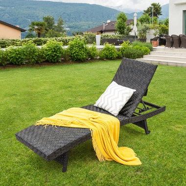  - Folding Padded Rattan Patio Chaise Lounge with Adjustable Backrest and Quick Dry Foam All Weather - Outdoor Style Company