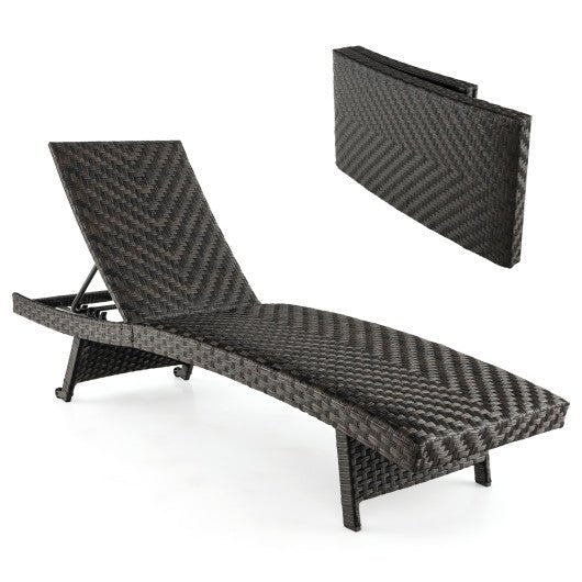  - Folding Padded Rattan Patio Chaise Lounge with Adjustable Backrest and Quick Dry Foam All Weather - Outdoor Style Company