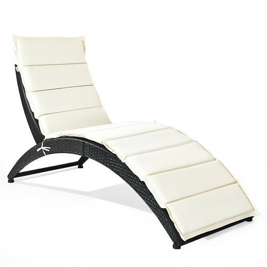  - Folding Patio Rattan Portable Lounge Chair Chaise with Cushion - Outdoor Style Company