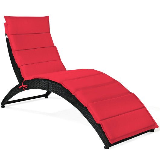  - Folding Patio Rattan Portable Lounge Chair Chaise with Cushion - Outdoor Style Company