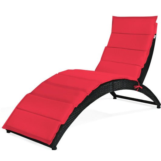  - Folding Patio Rattan Portable Lounge Chair Chaise with Cushion - Outdoor Style Company