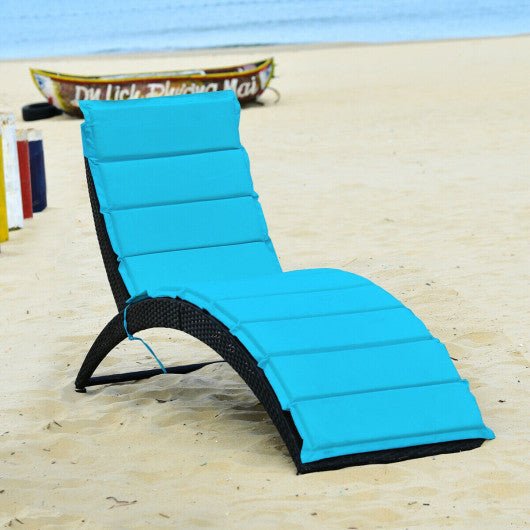  - Folding Patio Rattan Portable Lounge Chair Chaise with Cushion - Outdoor Style Company