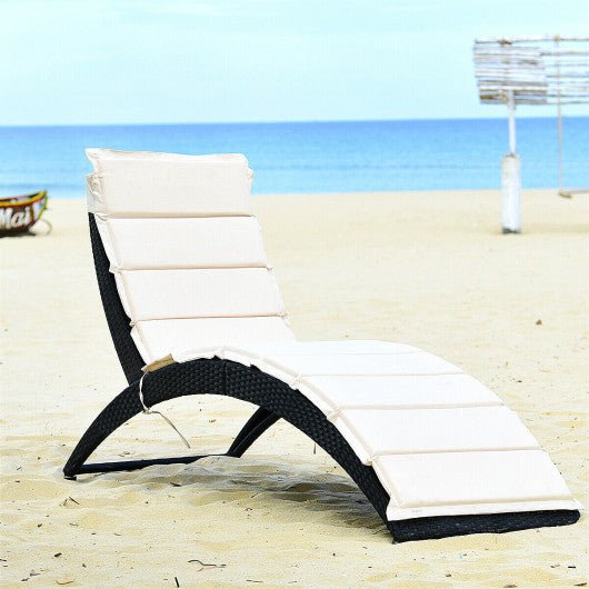  - Folding Patio Rattan Portable Lounge Chair Chaise with Cushion - Outdoor Style Company