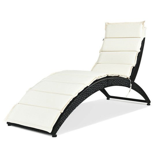  - Folding Patio Rattan Portable Lounge Chair Chaise with Cushion - Outdoor Style Company