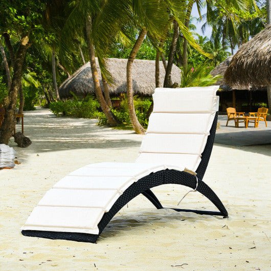  - Folding Patio Rattan Portable Lounge Chair Chaise with Cushion - Outdoor Style Company