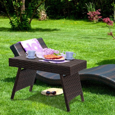  - Folding PE Rattan Side Coffee Table Patio Garden Furniture - Brown - Outdoor Style Company