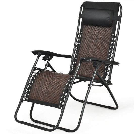  - Folding Rattan Zero Gravity Lounge Chair with Removable Head Pillow - Outdoor Style Company