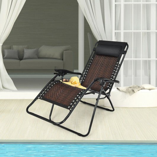  - Folding Rattan Zero Gravity Lounge Chair with Removable Head Pillow - Outdoor Style Company