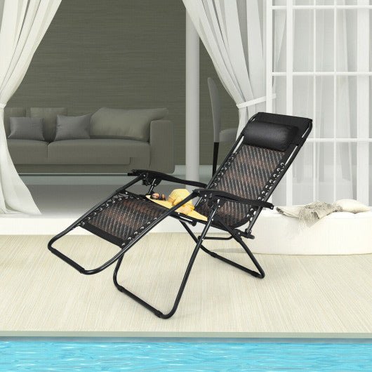  - Folding Rattan Zero Gravity Lounge Chair with Removable Head Pillow - Outdoor Style Company