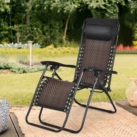  - Folding Rattan Zero Gravity Lounge Chair with Removable Head Pillow - Outdoor Style Company