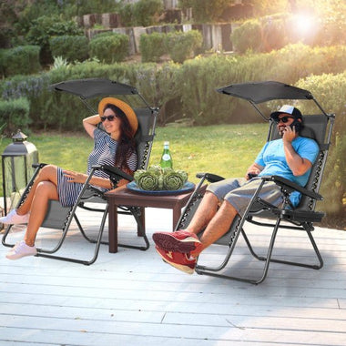  - Folding Recliner Lounge Chair with Shade Canopy Cup Holder - Outdoor Style Company