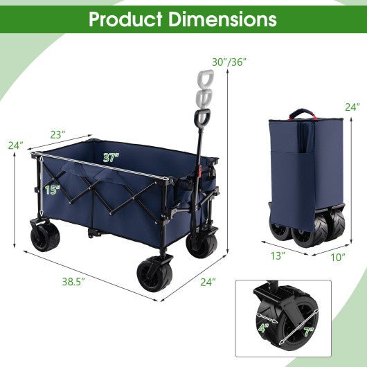  - Folding Utility Garden Cart with Wide Wheels and Adjustable Handle - Outdoor Style Company