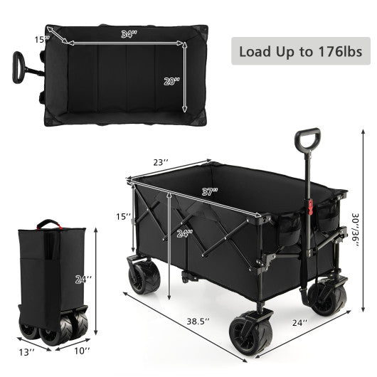  - Folding Utility Garden Cart with Wide Wheels and Adjustable Handle - Outdoor Style Company