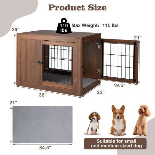  - Furniture Dog Crate with Cushion and Double Doors - Walnut - Outdoor Style Company