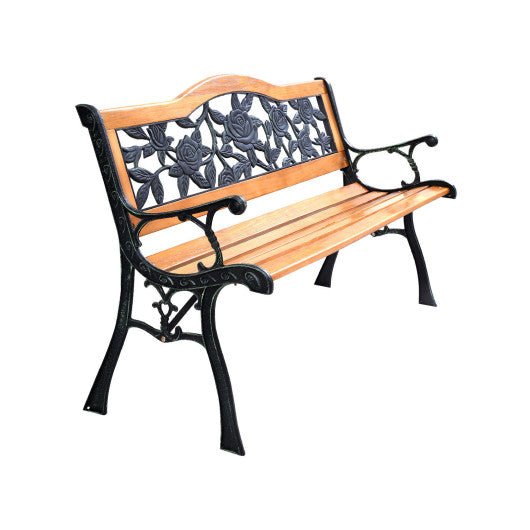  - Garden Bench Chair Outdoor Wooden Loveseat with Iron Armrest - Outdoor Style Company