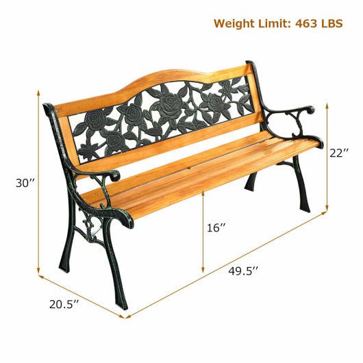  - Garden Bench Chair Outdoor Wooden Loveseat with Iron Armrest - Outdoor Style Company