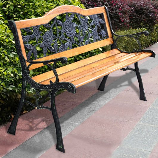  - Garden Bench Chair Outdoor Wooden Loveseat with Iron Armrest - Outdoor Style Company