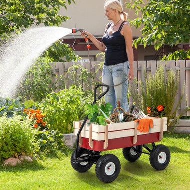  - Garden Cart with Wood Railing and Pneumatic Wheels - Outdoor Style Company