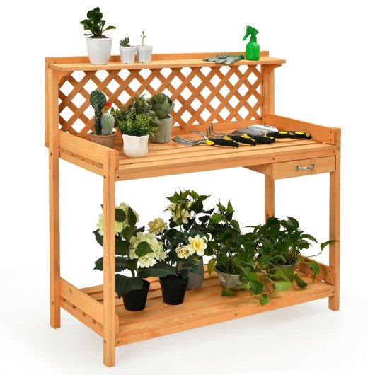  - Garden Wood Work Potting Bench Station with Hook - Outdoor Style Company