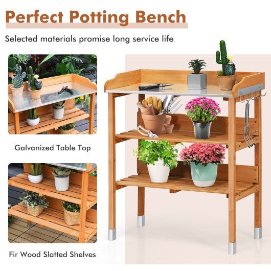  - Garden Wooden Potting Bench Work Station with Hook - Outdoor Style Company