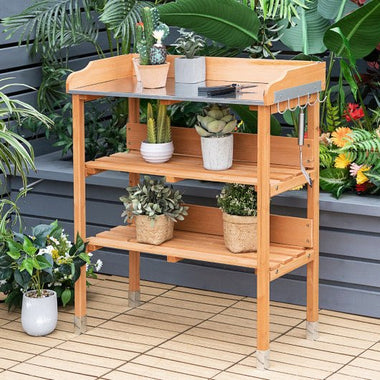  - Garden Wooden Potting Bench Work Station with Hook - Outdoor Style Company