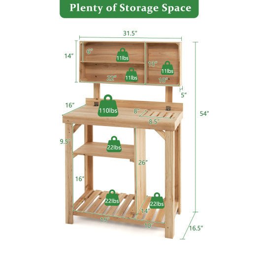  - Garden Wooden Potting Table Workstation with Storage Shelf - Outdoor Style Company