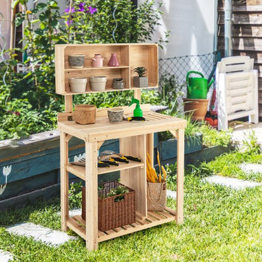  - Garden Wooden Potting Table Workstation with Storage Shelf - Outdoor Style Company