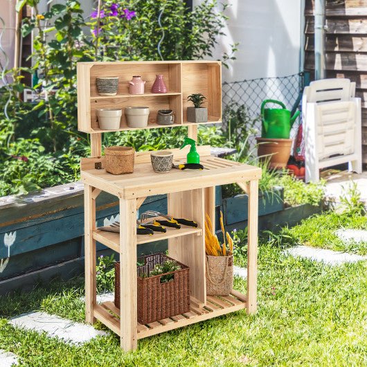  - Garden Wooden Potting Table Workstation with Storage Shelf - Outdoor Style Company