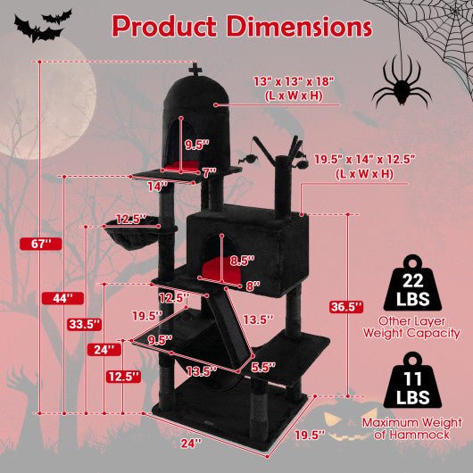  - Gothic Cat Tree with 2 Cat Condos and Spooky Dangling Ball for Indoor Cats - Outdoor Style Company