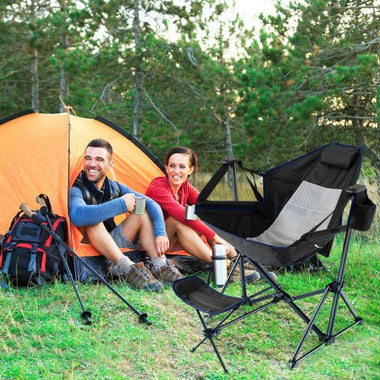  - Hammock Camping Chair with Retractable Footrest and Carrying Bag - Outdoor Style Company