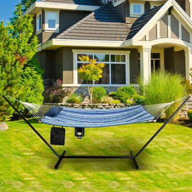  - Hammock Chair Stand Set Cotton Swing with Pillow Cup Holder Indoor Outdoor - Outdoor Style Company