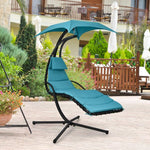  - Hanging Curved Steel Swing Chaise Lounger with Removable Canopy - Outdoor Style Company