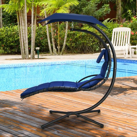  - Hanging Curved Steel Swing Chaise Lounger with Removable Canopy - Outdoor Style Company