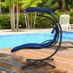  - Hanging Curved Steel Swing Chaise Lounger with Removable Canopy - Outdoor Style Company