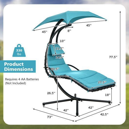 - Hanging Curved Steel Swing Chaise Lounger with Removable Canopy - Outdoor Style Company