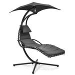 - Hanging Curved Steel Swing Chaise Lounger with Removable Canopy - Outdoor Style Company
