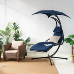  - Hanging Curved Steel Swing Chaise Lounger with Removable Canopy - Outdoor Style Company