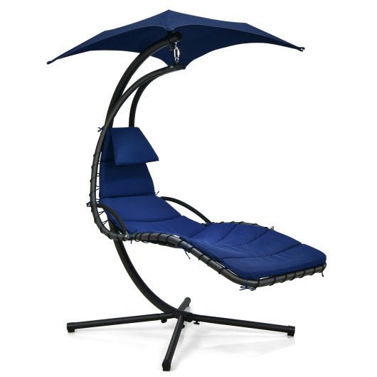  - Hanging Curved Steel Swing Chaise Lounger with Removable Canopy - Outdoor Style Company