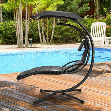  - Hanging Curved Steel Swing Chaise Lounger with Removable Canopy - Outdoor Style Company