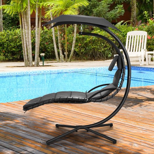  - Hanging Curved Steel Swing Chaise Lounger with Removable Canopy - Outdoor Style Company