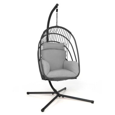  - Hanging Folding Egg Chair with Stand Soft Cushion Pillow Swing Hammock - Outdoor Style Company